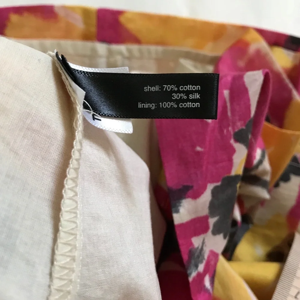 Vintage The Limited Pink Yellow Floral Silk Cotton Pleated A Line Skirt Sz 6